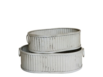 Set 2 cutii decorative vintage cu striații și mânere, finisaj crem antichizat, Élise