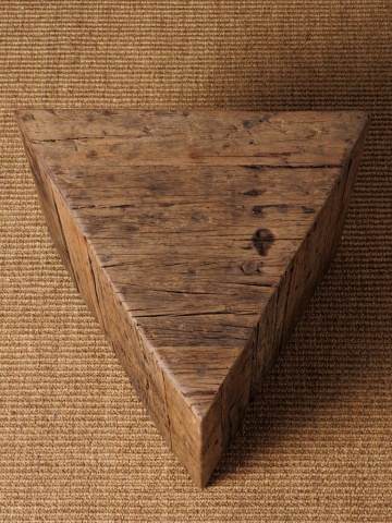 Set 2 masute laterale din lemn reciclat, cu aspect rustic, Triangle - Img 10