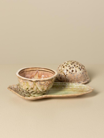 Set 2 recipiente decorative din ceramică artizanală natur, formă de nucă și ghindă, 13 × 21,5 × 11,5 cm, „Acorn" - Img 9