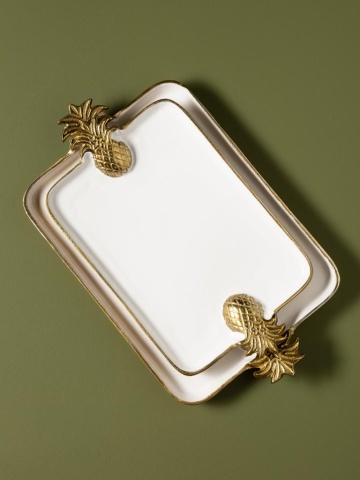 Set 2 tăvi albe din aluminiu cu mânere ananas, 51×30 cm - Img 5