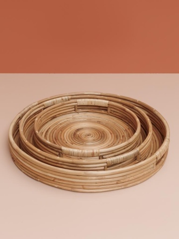 Set 3 tavi din rattan natural – S/3, H8 x Ø 60 cm - Img 2
