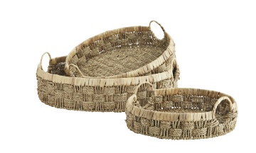 Set 3 tăvi rotunde din iarbă de mare și zambilă de apă, D38–57 cm, „Nassa"