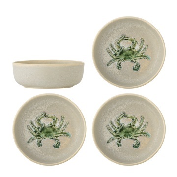 Set 4 boluri din ceramică cu crab verde în relief, D14,5×H5 cm, „Hadden"