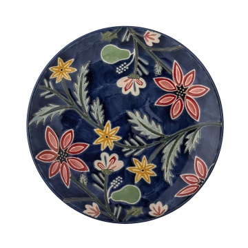 Set 4 farfurii din ceramică albastră cu motive florale dense pictate manual, 20,5×2,5 cm, „Meredith" - Img 2