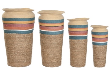 Set 4 suporturi pentru ghivece din fibră naturală cu accente multicolore, „Seychelles”
