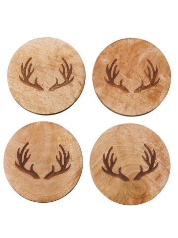 Set 4 suporturi pentru pahare, din lemn de mango, Deer