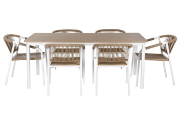Set dining exterior din aluminiu și rășină, masă + 5 scaune
