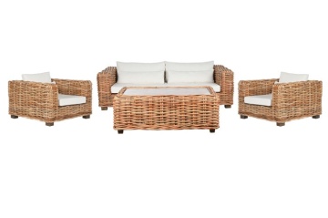 Set lounge exterior din rattan natural împletit, 4 piese cu canapea, 2 fotolii, măsuță și perne incluse, "Bahia" - Img 12