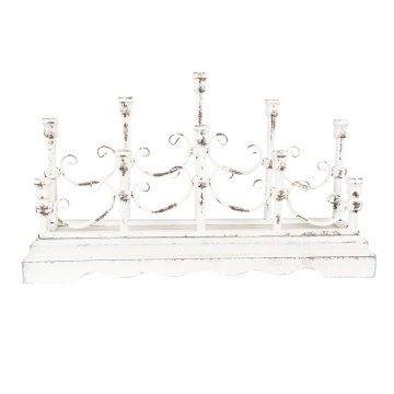Sfesnic 5 lumanari, alb, din metal, aspect vintage, 69x41 cm