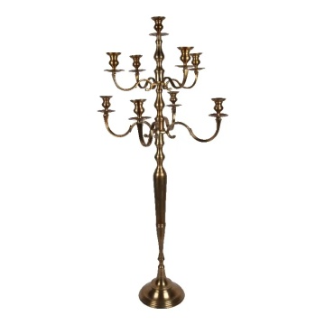 Sfeșnic de podea din aluminiu, auriu, candelabru înalt cu 9 brațe, pentru lumânări lungi, finisaj antichizat, 182 x 80 cm, „Opéra”