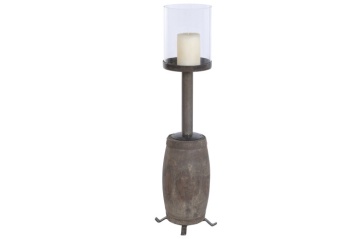Sfeșnic de podea din lemn reciclat și metal, 26 x 26 x 100 cm, butuc de roată de car, glob din sticlă, „Candle Holder Wheel Hub" - Img 6