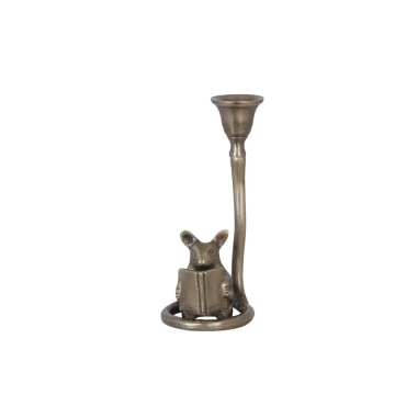 Sfeșnic decorativ din metal, finisaj alamă antichizată, șoricel citind, 8,5 x 8 x 15 cm, „Mouse" - Img 3