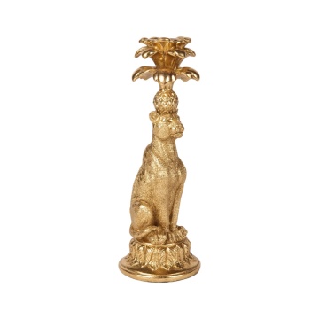Sfeșnic din polirășină, auriu, model leopard, 23,5 x 9 x 8,5 cm, „Guépard”