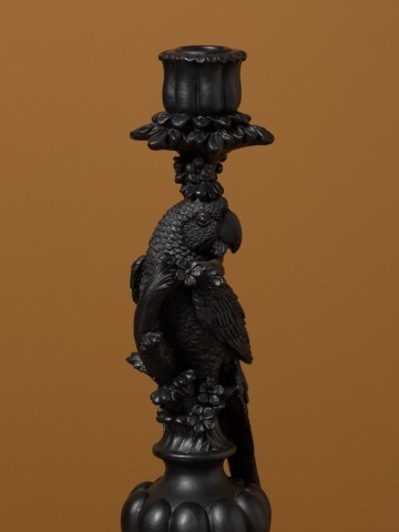 Sfeșnic din rășină cu papagal pe piedestal sculptat, negru antichizat-auriu, finisaj patinat, 33,5×11 cm, „Perroquet" - Img 6