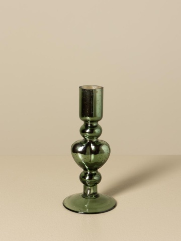 Sfeșnic din sticlă cu inimă sculptată, verde-maro, finisaj lucios, 17×8 cm, „Coeur Vert" - Img 6