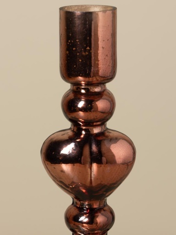 Sfeșnic din sticlă cu inimi sculptate suprapuse, maro-argintiu, finisaj lucios, 23×8 cm, „Cœur" - Img 3