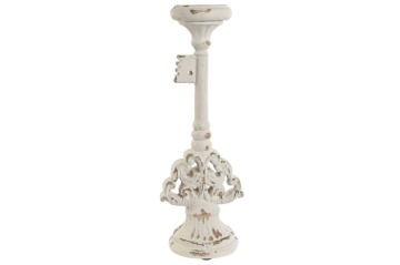 Sfeșnic vintage din rășină, în formă de cheie, 18 x 18 x 50 cm, alb antichizat, „Candle Holder Key" - Img 2