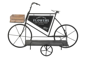 Stand decorativ cu 1 raft si un cosulet ,din metal și lemn, aspect natur, "Vintage Bicycle"