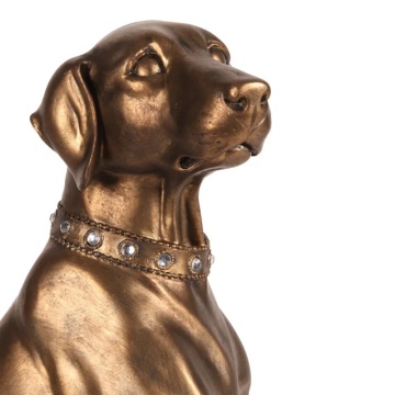 Statuetă decorativă din polirășină, bronz, câine Weimaraner așezat, cu zgardă cu strasuri, 39 x 26 x 19 cm, „Baron” - Img 2