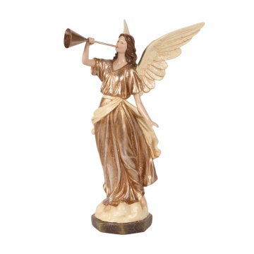 Statuetă decorativă din polirășină, crem, înger, detalii aurii, 41 x 21 x 17 cm, „Uriel”