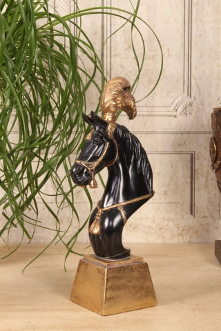 Statuetă decorativă din polirășină, negru și auriu, cap de cal, finisaj mat, 36,5 x 14 x 10,5 cm, „Mustang” - Img 2