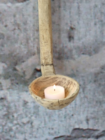 Suport de lumanare, din lemn reciclat, de perete, H37cm, Grimaud - Img 5