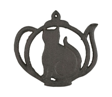 Suport din fontă pentru vase fierbinți „Le Chat”, siluetă de pisică în ceainic, 15,5 x 14,5 cm - Img 1