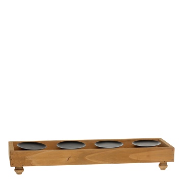 Suport lumânare din lemn masiv și metal, cu 4 compartimente, 9x49x14 cm, „Quartette"