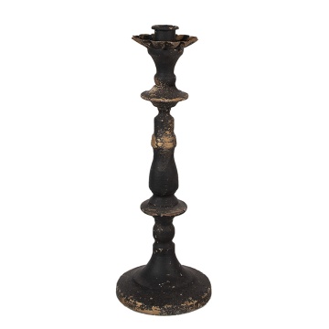 Suport lumanare, negru, din metal, aspect vintage, H30 cm