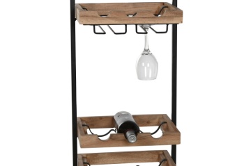 Suport pentru sticle din lemn de acacia și metal, 35x25x75 cm, finisaj natural/negru - Img 2