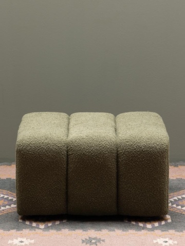 Taburet pentru picioare din stofă bouclé, verde, cu șezut în trei role, 41 x 74 x 70 cm, „Nasrine” - Img 3