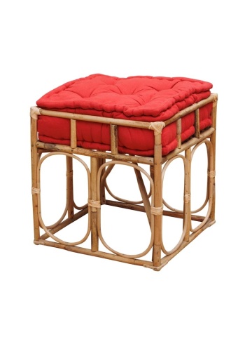 Taburet rosu, din rattan si bumbac, India