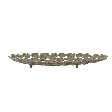 Tavă decorativă aurie din metal, cu model floral, „Micha", 43,5 x 25 x 4,5 cm - Img 2