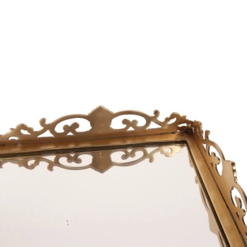 Tavă dreptunghiulară din alamă, auriu, cu fund din oglindă, bordură decupată în stil baroc și picioare sculptate, 10 x 64 x 42 cm, „Séraphine” - Img 3
