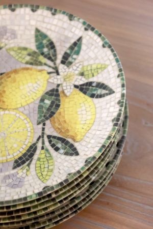 Tavă pentru servire din ceramică cu model mozaic și motiv lămâi, H2,5/D21 cm, melon & verde, „Chartres” - Img 5