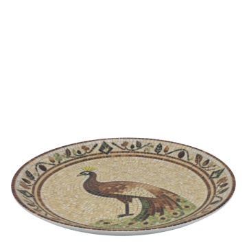 Tavă pentru servire din ceramică cu model mozaic și motiv păun, H2,8/D26,5 cm, bej & mocca, „Chartres” - Img 2