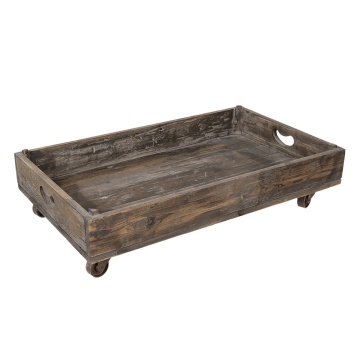 Tava servire, din lemn reciclat, pe roti, 73x44x16 cm - Img 2