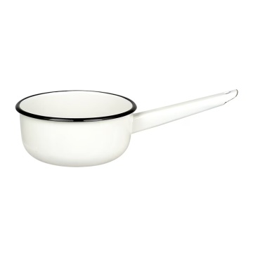 Tigaie cu mâner vintage din oțel emailat, 1,5L, alb offwhite, Ø16×H9 cm, „Emil's Enamel"