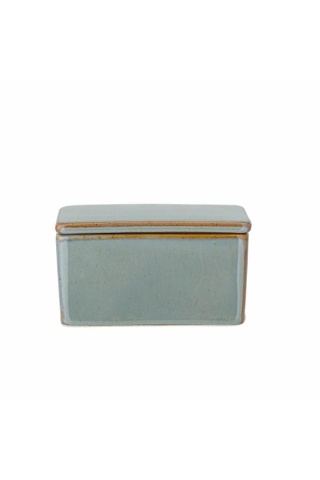 Untieră din ceramică verde cu finisaj artizanal și margine maro, cu capac, 7x13x9 cm, "Pixie"