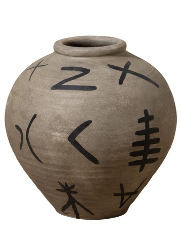 Vas decorativ din teracotta cu motive tribale , H41cm , "Ritual"