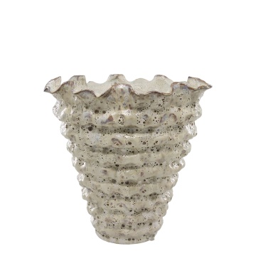 Vază din ceramică crem antichizat cu striații, H30/D30 cm