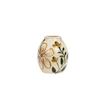 Vază din ceramică stoneware pictată manual cu motive botanice folk, D15×H15 cm, „Folk Vase" - Img 3