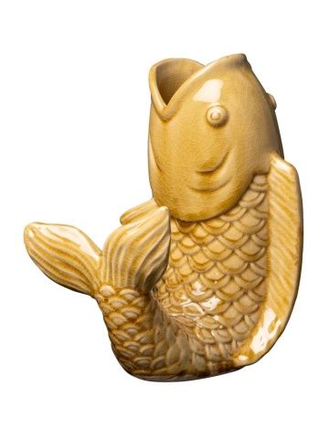 Vaza galbena, din ceramica, forma de peste, H20cm Stone