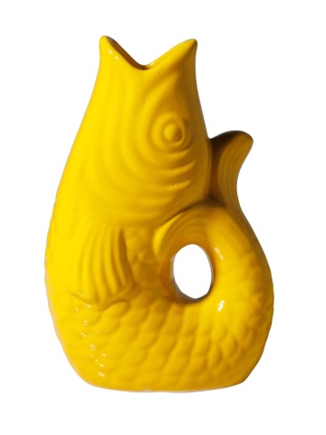 Vaza galbena, din ceramica, forma de peste, H20cm Stone