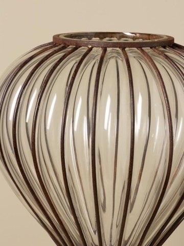 Vază mare din sticlă încrustată cu fier, piriformă, maro, cu efect de rugină și picior rotund, 38 x Ø 28 cm, „Zéphyr” - Img 3