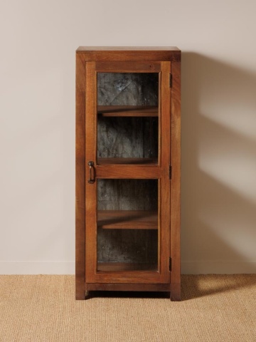 Vitrină mică rustică din lemn reciclat, maro, cu 1 ușă vitrată, laterale vitrate și 3 rafturi, finisaj natural, 127 x 54 x 46 cm, „Marcel” - Img 3