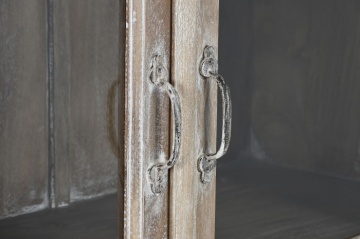 Vitrină sculptată manual din lemn masiv de mango, finisaj décapé alb, 2 uși vitrate, 3 rafturi, 120×44×210 cm, „Jaipur" - Img 7