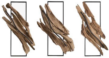 Aplică de perete din lemn de tec reciclat, maro, cu LED, aspect rustic, finisaj natural, 120 x 75 x 14 cm, „Yvoire”