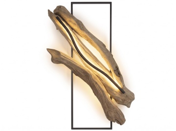 Aplică de perete din lemn de tec reciclat, maro, cu LED, aspect rustic, finisaj natural, 120 x 75 x 14 cm, „Yvoire” - Img 2