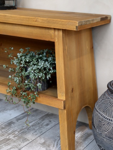 Banca din lemn, cu raft, aspect rustic, Shelf - Img 3